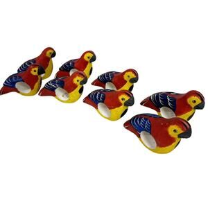 Vintage Parrot Napkin Rings Set Of 8 Tropical Tiki 1980s Colorful Wood Painted